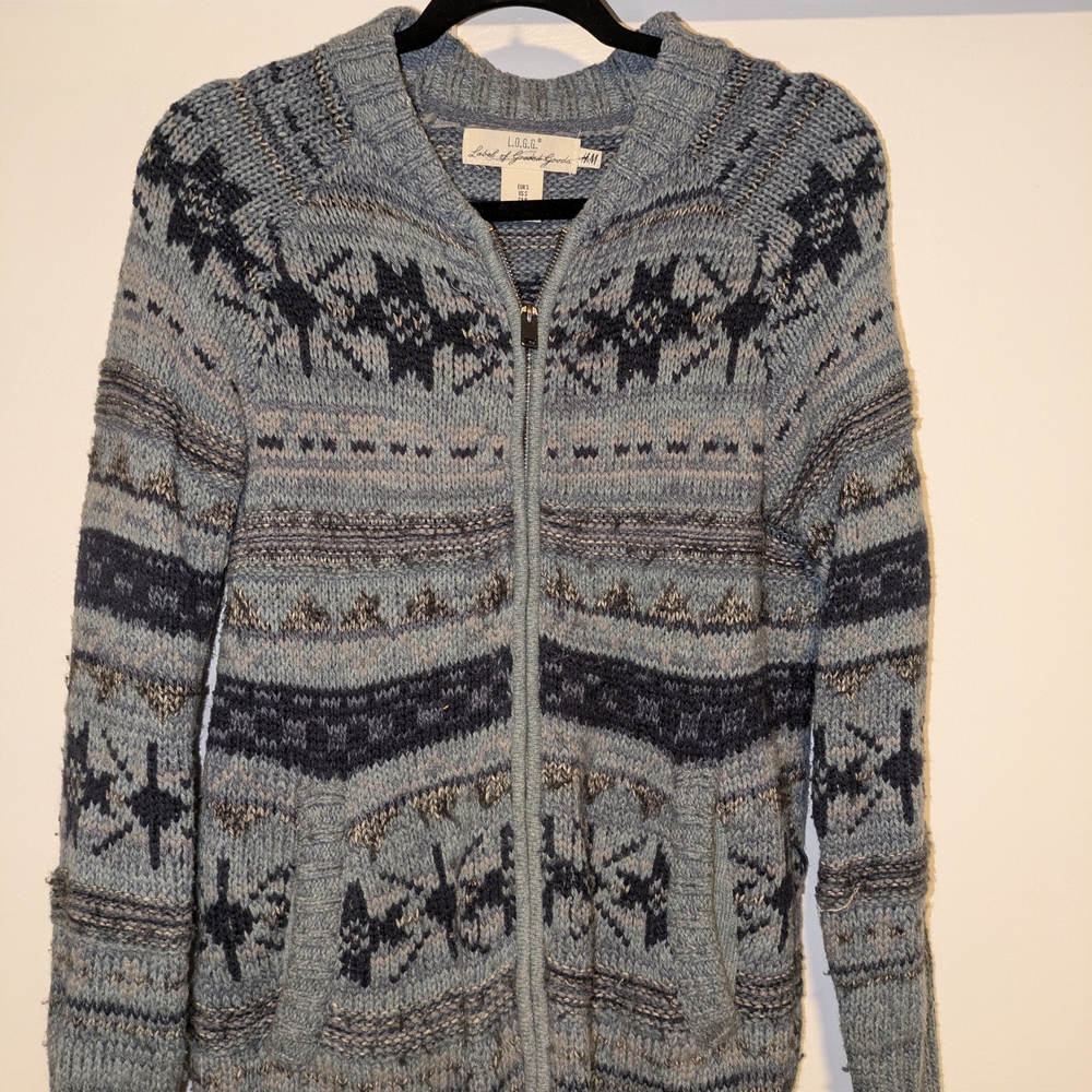 H&M  Blue & Gray Nordic Pattern Cardigan Size Small
